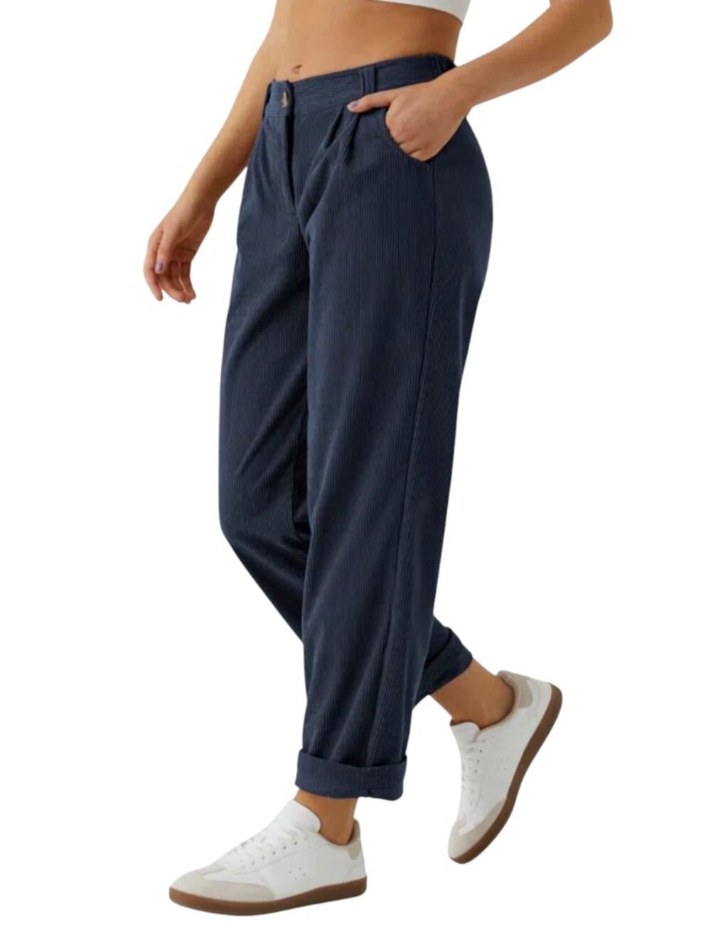 Halara Mid Rise Corduroy Pleated Pants Foggy Blue XL Straight Leg